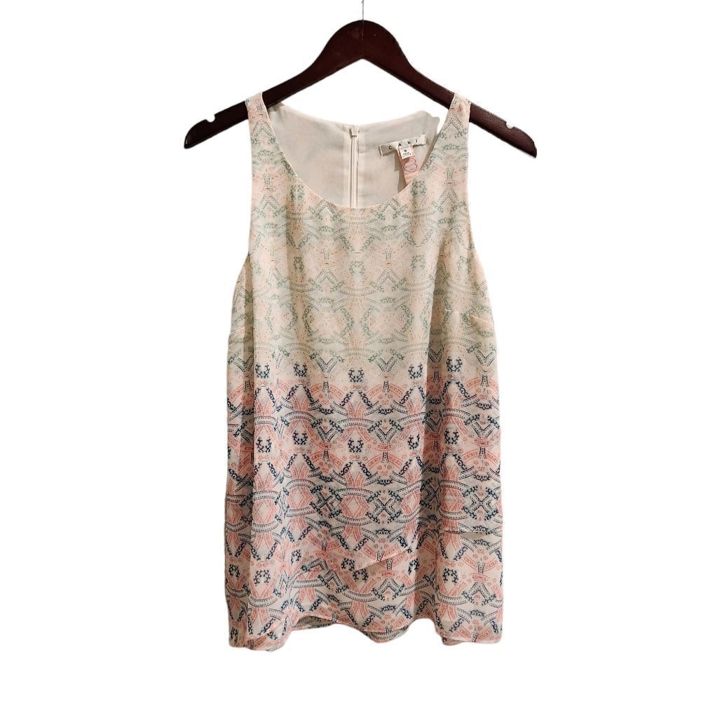 CAbi Blouse Top Small Pink White Small  Career Mosaic Print